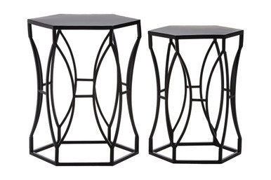 Black Finish Set of 2 Hourglass Side Tables