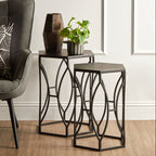 Black Finish Set of 2 Hourglass Side Tables