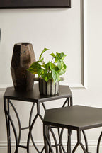 Black Finish Set of 2 Hourglass Side Tables