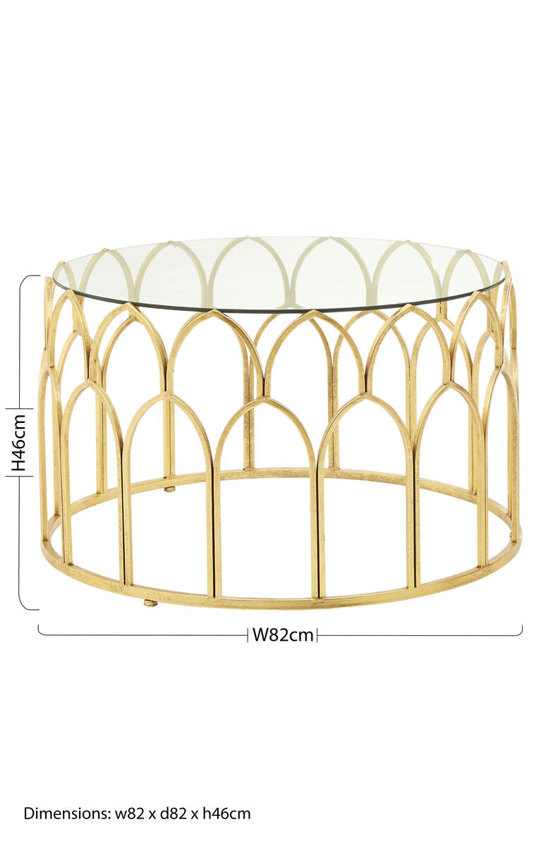 Gold Finish Coffee Table with Glass Top