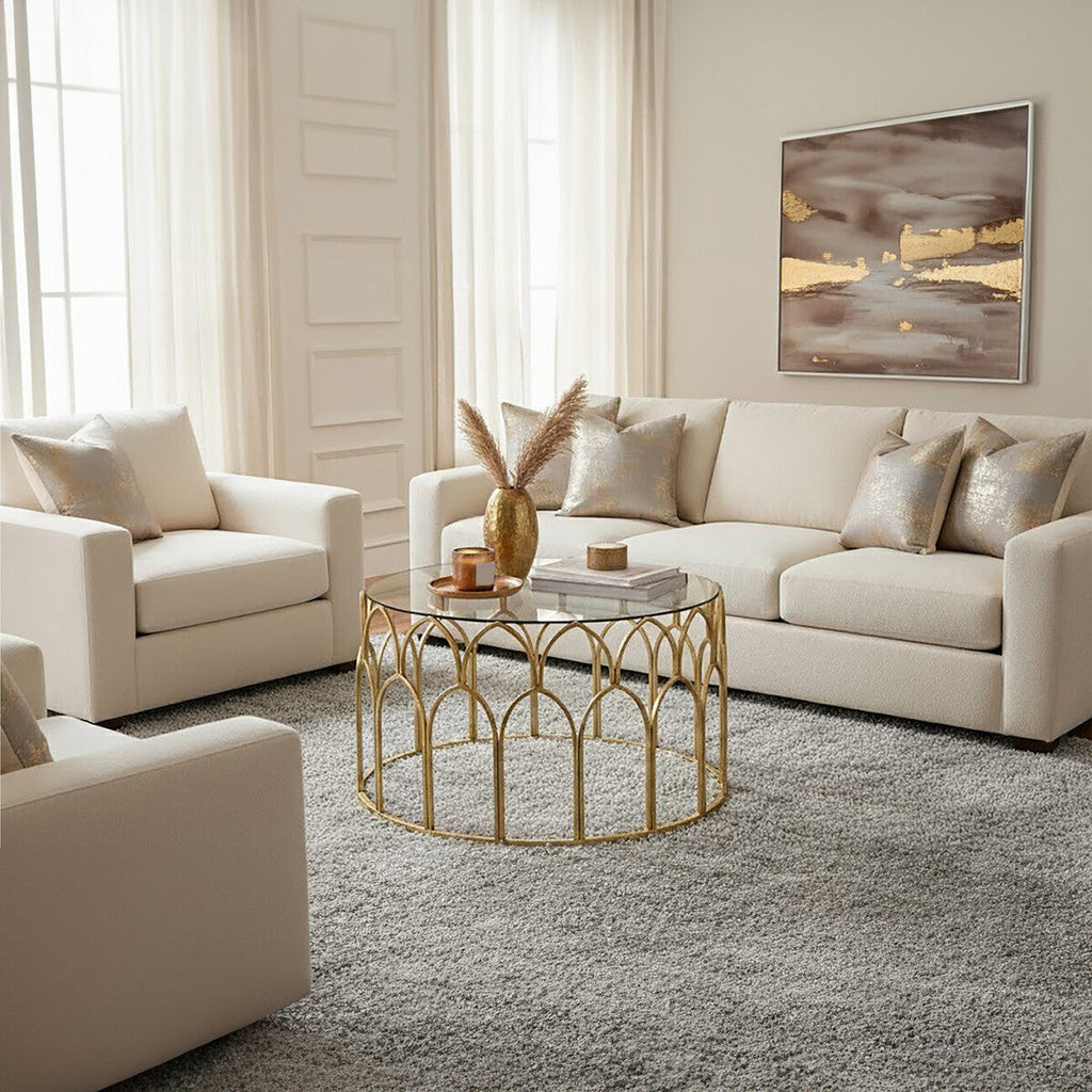 Gold Finish Coffee Table with Glass Top