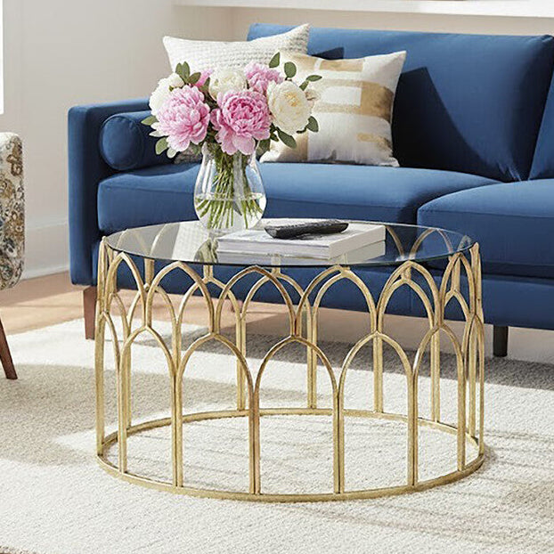 Gold Finish Coffee Table with Glass Top