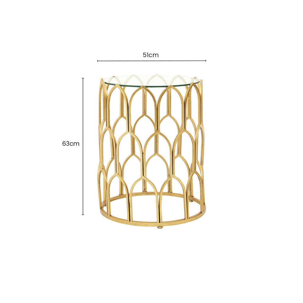 Gold Finish Side Table with Glass Top