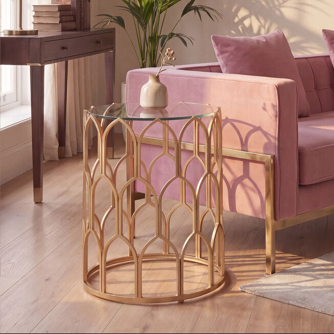 Gold Finish Side Table with Glass Top