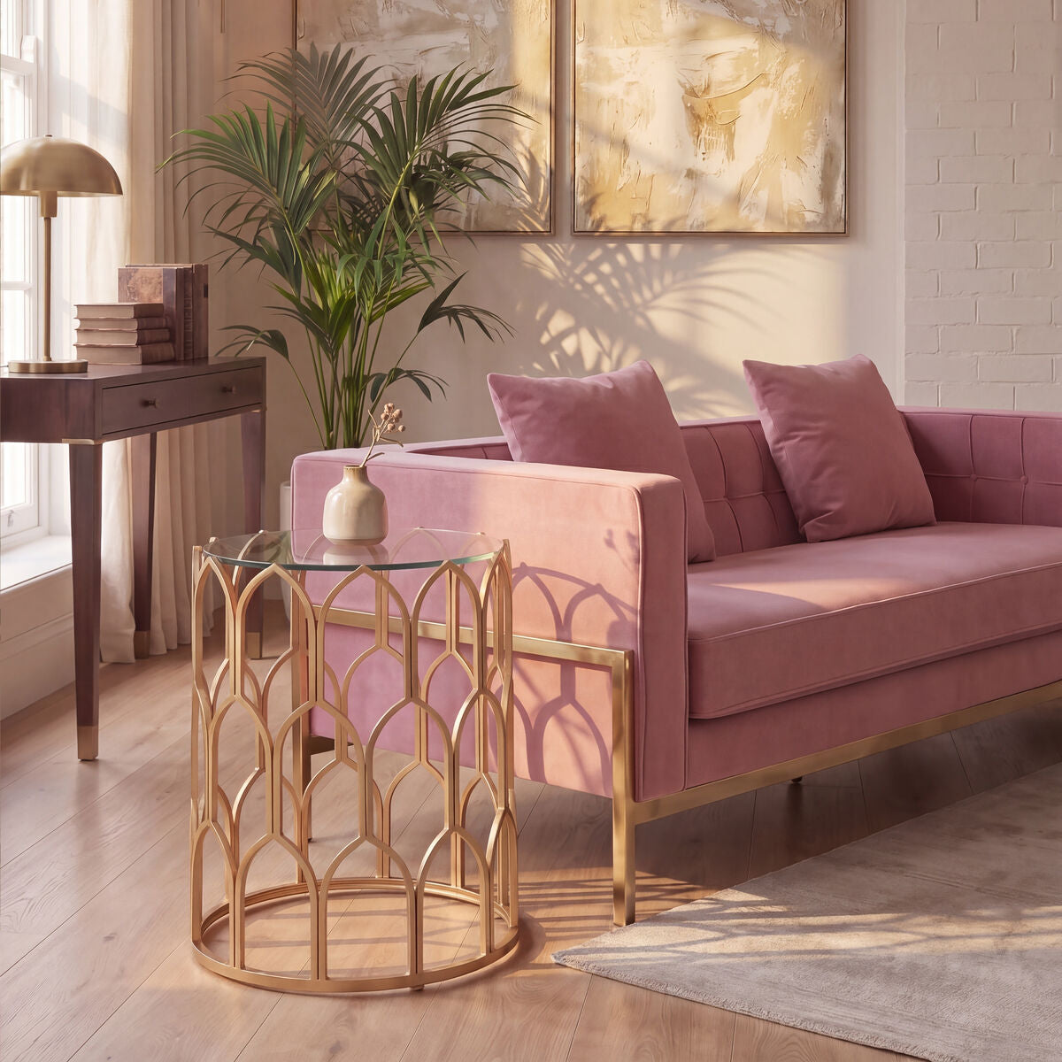 Gold Finish Side Table with Glass Top