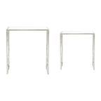 Silver Finish Set of 2 Side Tables with Mirrored Tops