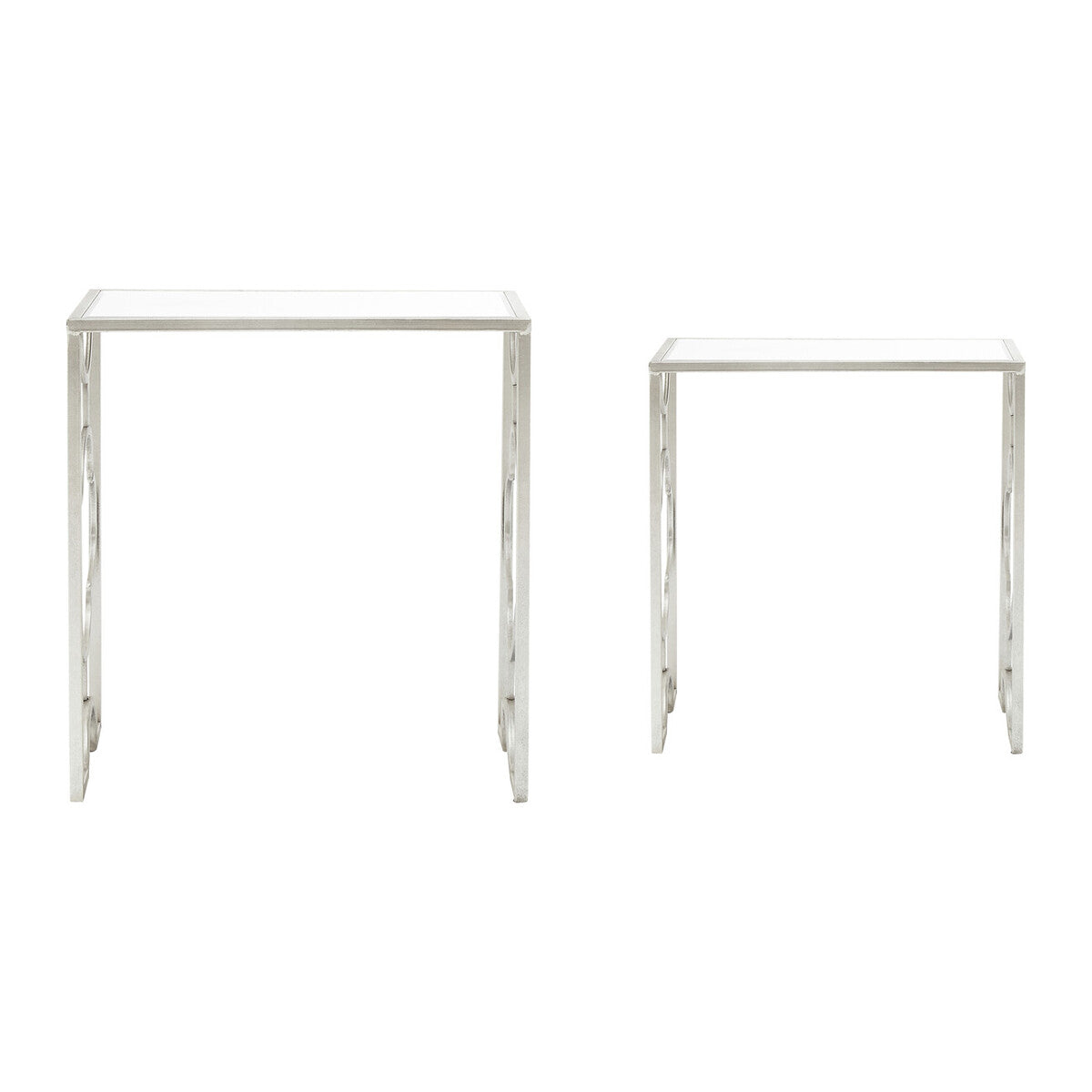 Silver Finish Set of 2 Side Tables with Mirrored Tops