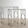 Silver Finish Set of 2 Side Tables with Mirrored Tops
