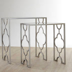 Silver Finish Set of 2 Side Tables with Mirrored Tops