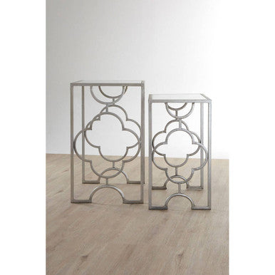 Silver Finish Set of 2 Side Tables with Mirrored Tops