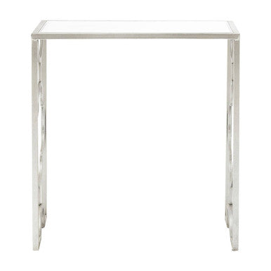 Silver Finish Set of 2 Side Tables with Mirrored Tops