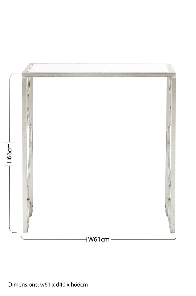 Silver Finish Set of 2 Side Tables with Mirrored Tops