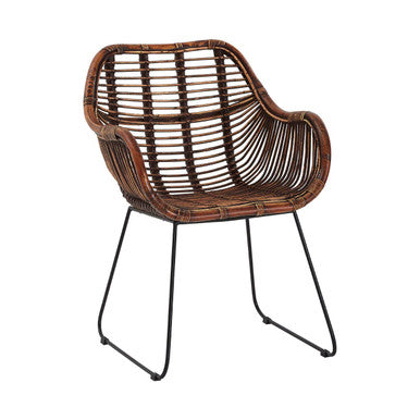 Natural Rattan Chair with Black Iron Legs