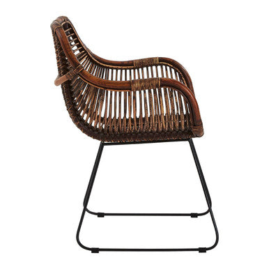 Natural Rattan Chair with Black Iron Legs