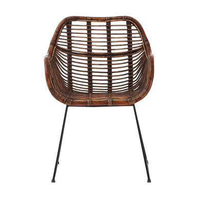 Natural Rattan Chair with Black Iron Legs