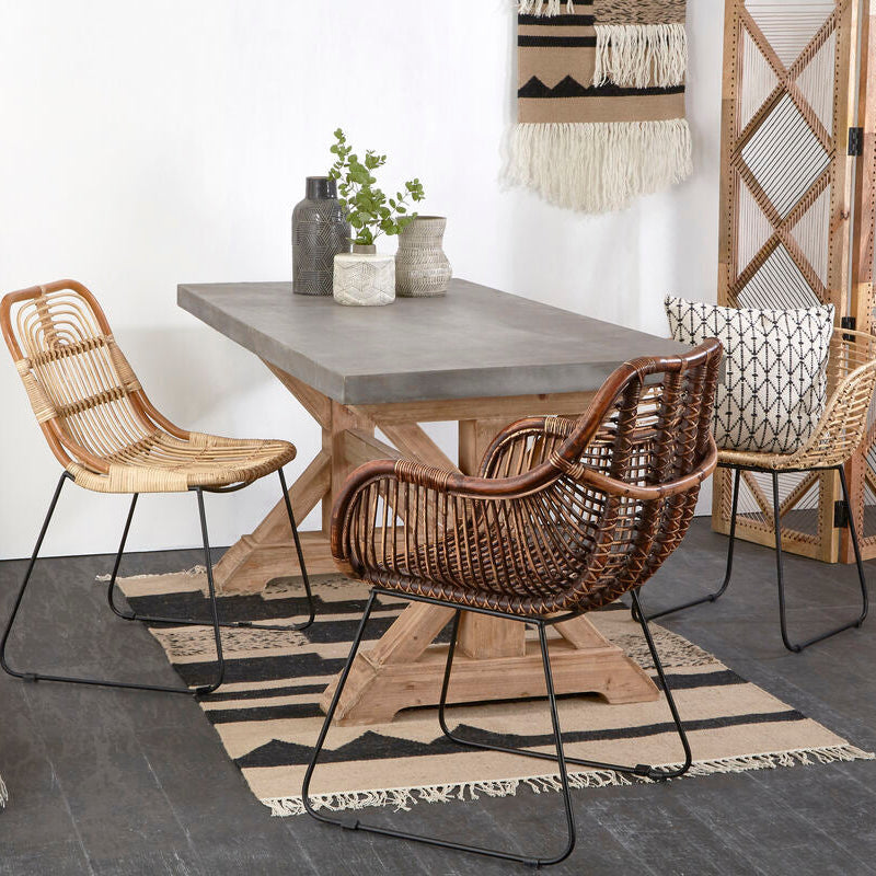 Natural Rattan Chair with Black Iron Legs
