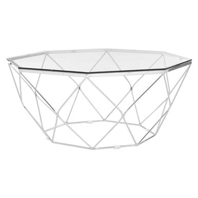 Clear Glass and Chrome Finish Hexagonal Coffee Table