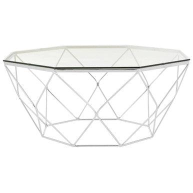 Clear Glass and Chrome Finish Hexagonal Coffee Table