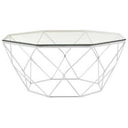 Clear Glass and Chrome Finish Hexagonal Coffee Table