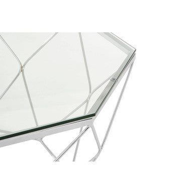Clear Glass and Chrome Finish Hexagonal Coffee Table