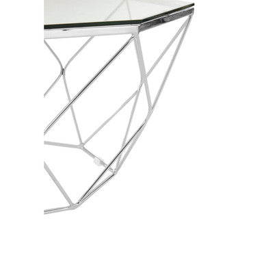 Clear Glass and Chrome Finish Hexagonal Coffee Table