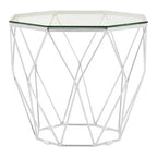 Clear Glass and Chrome Finish Hexagonal Side Table