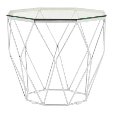 Clear Glass and Chrome Finish Hexagonal Side Table