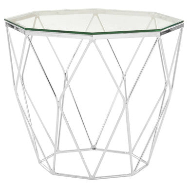 Clear Glass and Chrome Finish Hexagonal Side Table