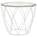 Clear Glass and Chrome Finish Hexagonal Side Table