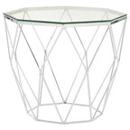 Clear Glass and Chrome Finish Hexagonal Side Table