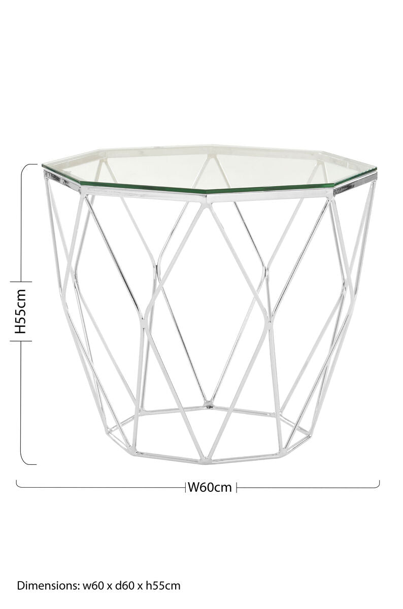 Clear Glass and Chrome Finish Hexagonal Side Table