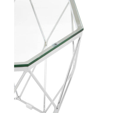 Clear Glass and Chrome Finish Hexagonal Side Table