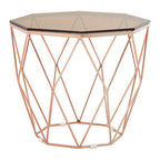 Amber Glass and Rose Gold Finish Hexagonal Side Table