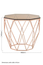 Amber Glass and Rose Gold Finish Hexagonal Side Table
