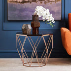 Amber Glass and Rose Gold Finish Hexagonal Side Table