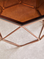Amber Glass and Rose Gold Finish Hexagonal Side Table