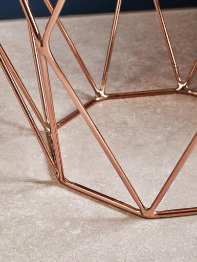 Amber Glass and Rose Gold Finish Hexagonal Side Table