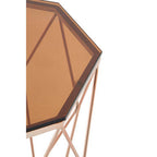 Amber Glass and Rose Gold Finish Hexagonal Side Table