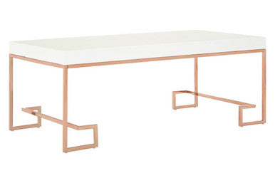 White High Gloss Coffee Table with Rose Gold Finish Legs
