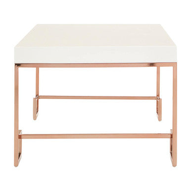 White High Gloss Coffee Table with Rose Gold Finish Legs