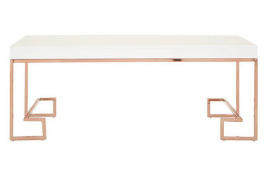 White High Gloss Coffee Table with Rose Gold Finish Legs