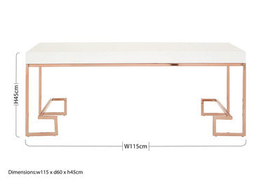 White High Gloss Coffee Table with Rose Gold Finish Legs