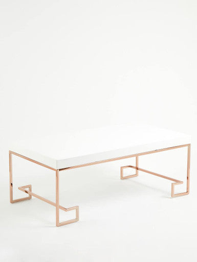 White High Gloss Coffee Table with Rose Gold Finish Legs