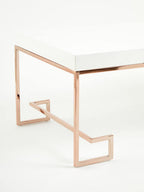 White High Gloss Coffee Table with Rose Gold Finish Legs