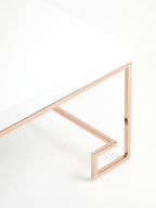 White High Gloss Coffee Table with Rose Gold Finish Legs