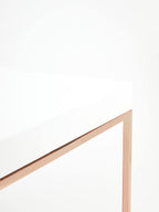White High Gloss Coffee Table with Rose Gold Finish Legs