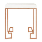 White High Gloss Side Table with Rose Gold Finish Legs