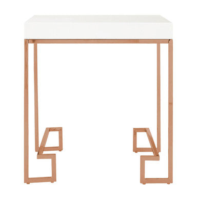 White High Gloss Side Table with Rose Gold Finish Legs
