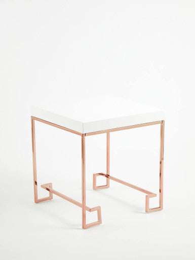 White High Gloss Side Table with Rose Gold Finish Legs