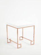 White High Gloss Side Table with Rose Gold Finish Legs